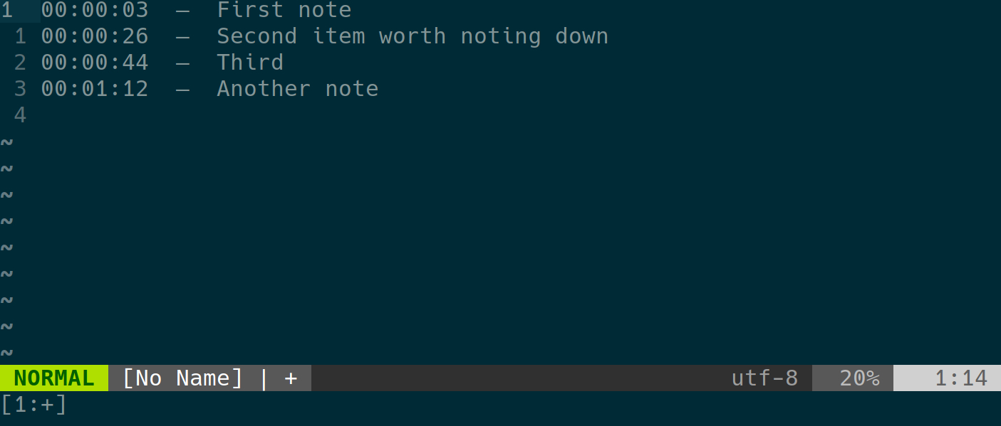 Screenshot of time stamps generated in vim